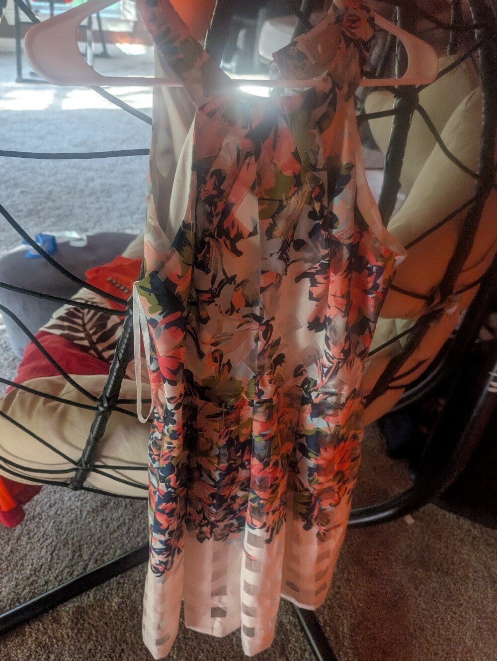 Floral Halter Midi Dress in White and Multi